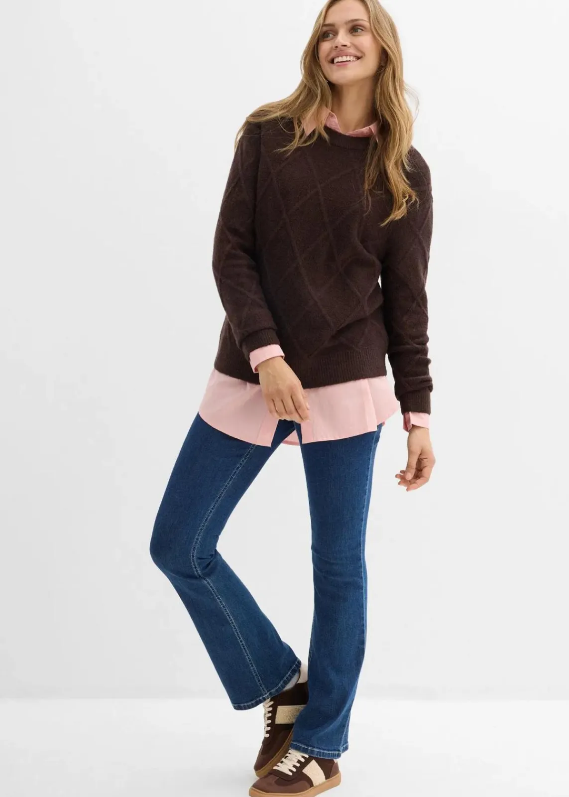 bonprix Bekleidung·Umstandsmode|Pullover & Strickjacken^Oversize-Pullover aus Zopfstrick dunkelbraun