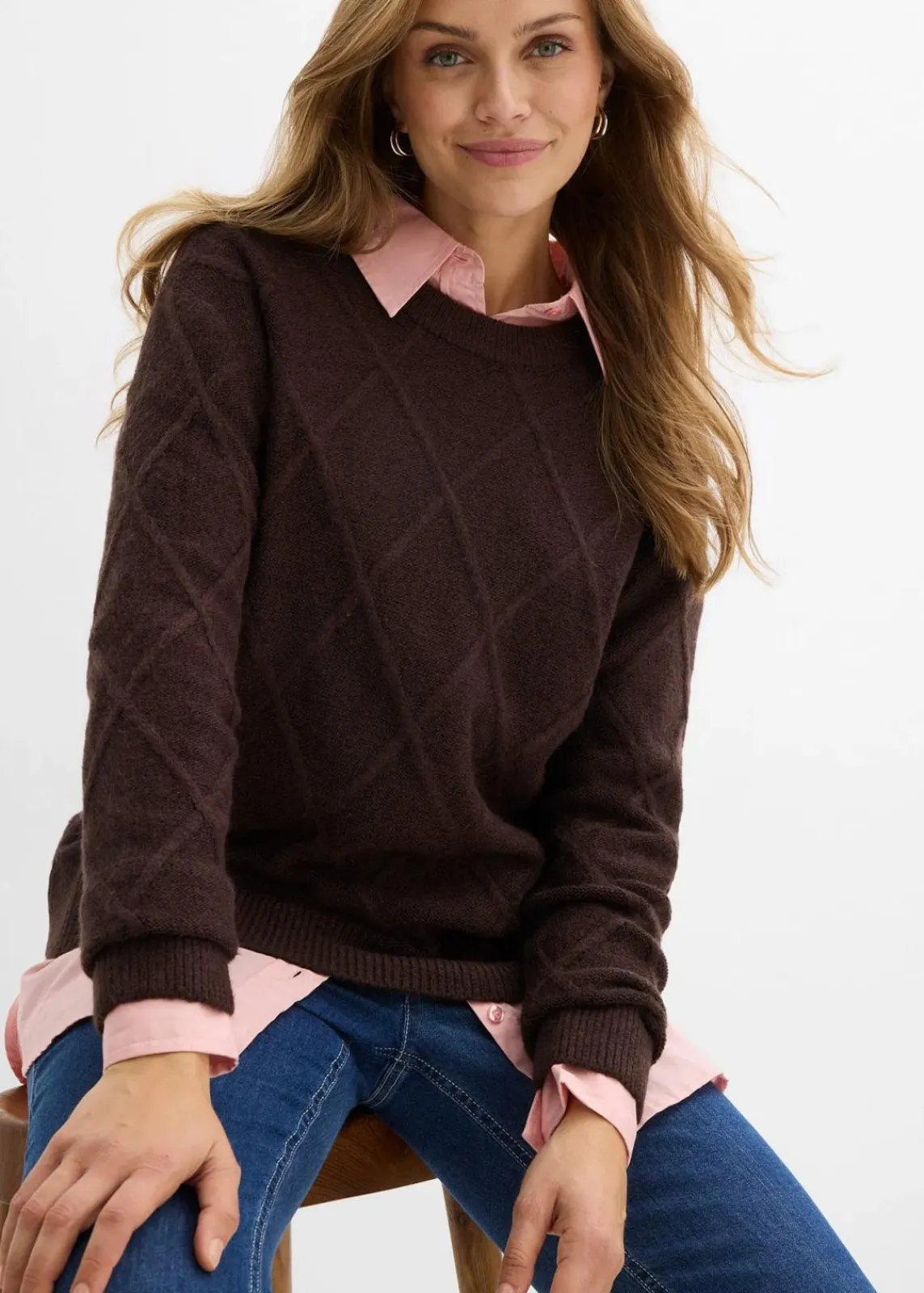 bonprix Bekleidung·Umstandsmode|Pullover & Strickjacken^Oversize-Pullover aus Zopfstrick dunkelbraun