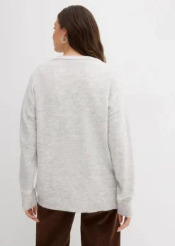 bonprix Strickmode|Pullover & Strickjacken^Oversize-Pullover mit überschnittener Schulter hellgrau meliert/wollweiß