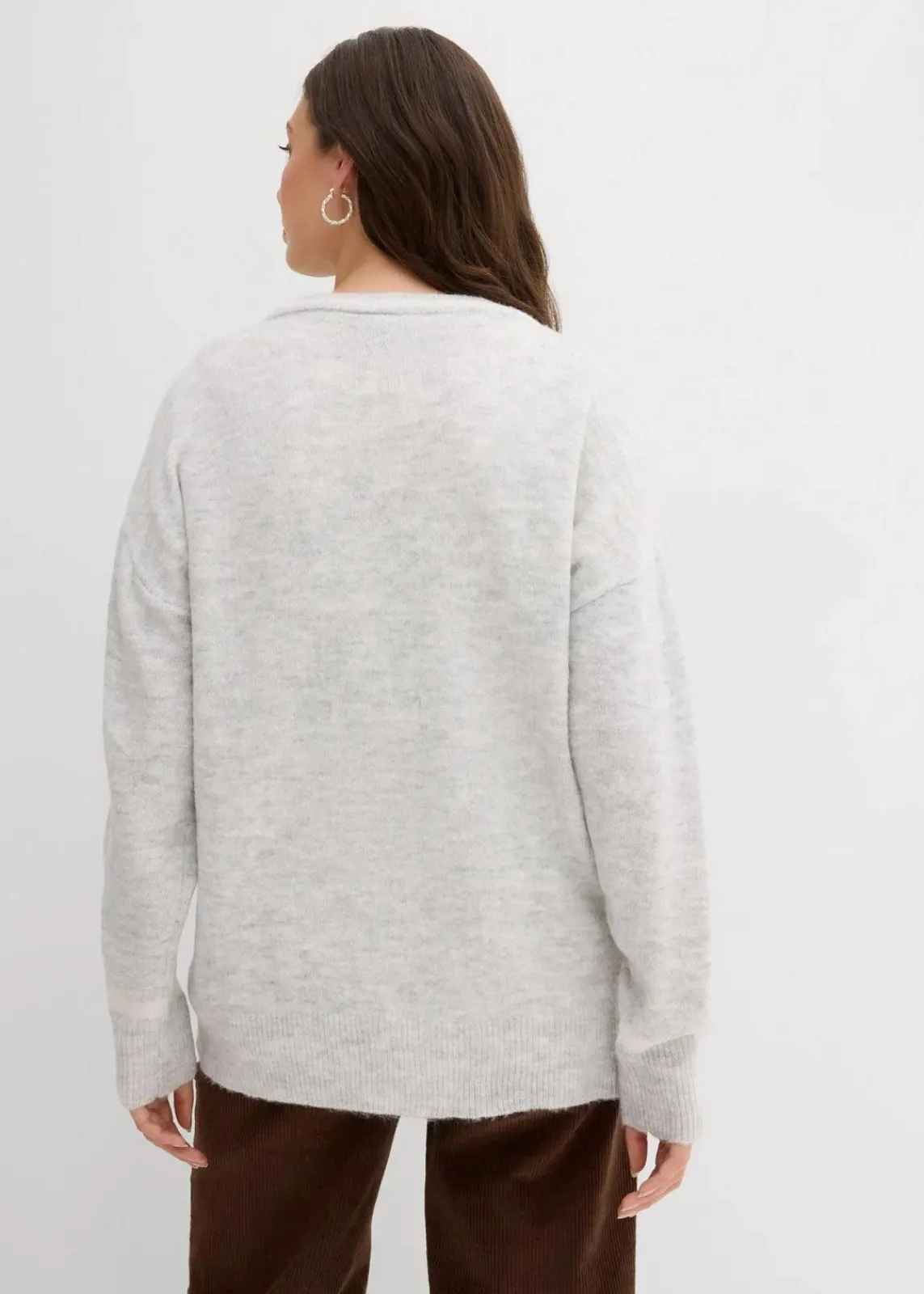bonprix Strickmode|Pullover & Strickjacken^Oversize-Pullover mit überschnittener Schulter hellgrau meliert/wollweiß