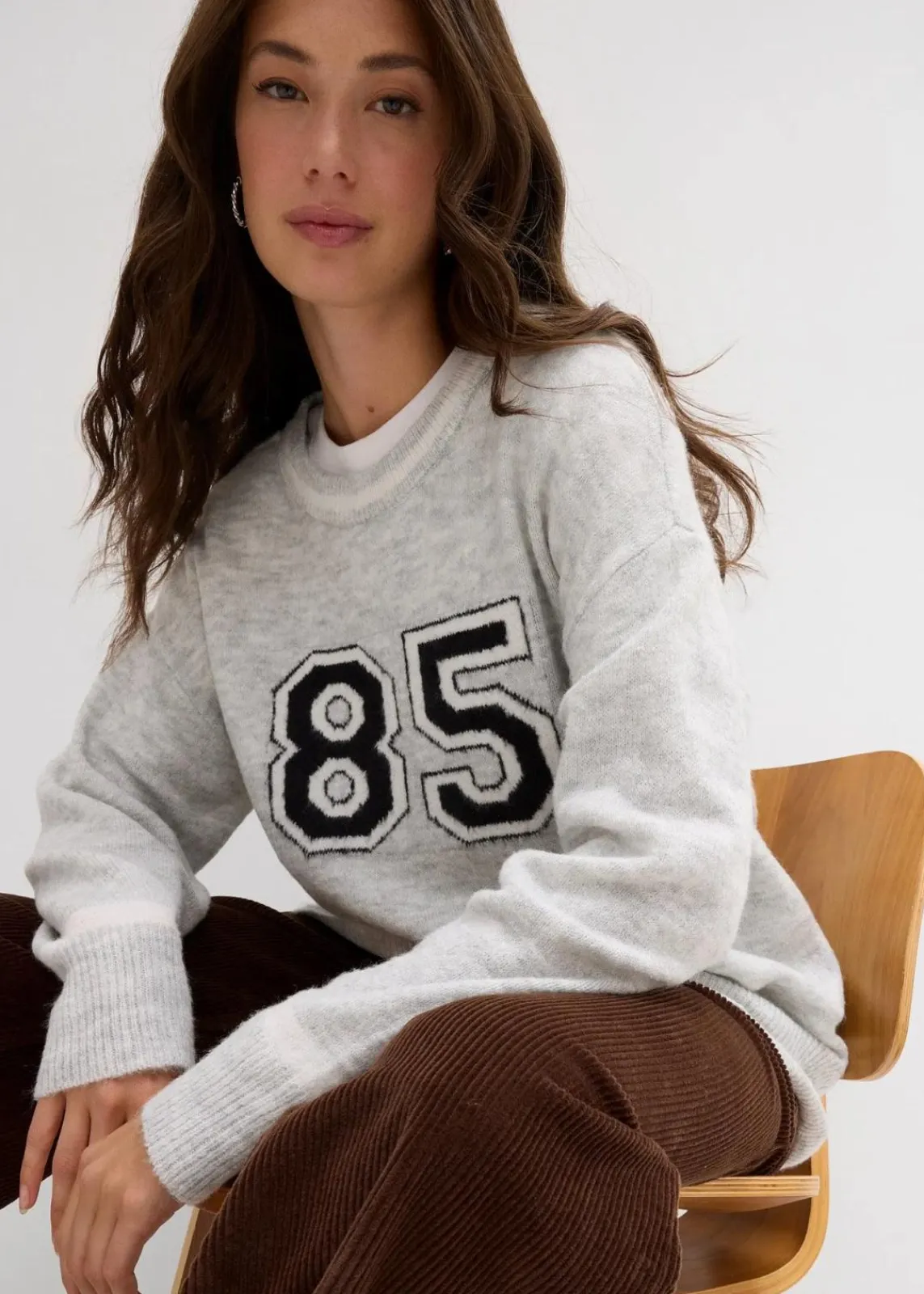 bonprix Strickmode|Pullover & Strickjacken^Oversize-Pullover mit überschnittener Schulter hellgrau meliert/wollweiß