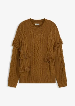 bonprix Bekleidung·Umstandsmode|Bekleidung·Jeans^Oversize-Pullover mit Fransen cognac braun