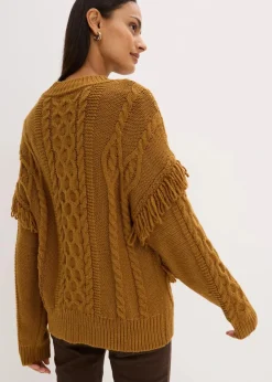 bonprix Bekleidung·Umstandsmode|Bekleidung·Jeans^Oversize-Pullover mit Fransen cognac braun