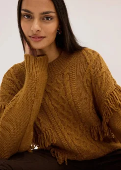 bonprix Bekleidung·Umstandsmode|Bekleidung·Jeans^Oversize-Pullover mit Fransen cognac braun
