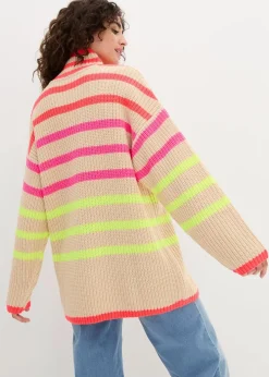 bonprix Bekleidung·Umstandsmode|Bekleidung·Jeans^Oversize-Pullover mit Neonstreifen hellsand/neonorange gestreift