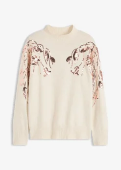 bonprix Bekleidung·Umstandsmode|Bekleidung·Jeans^Oversize-Pullover mit Pailletten creme/gold