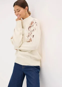 bonprix Bekleidung·Umstandsmode|Bekleidung·Jeans^Oversize-Pullover mit Pailletten creme/gold