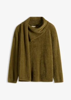 bonprix Bekleidung·Umstandsmode|Bekleidung·Jeans^Oversize-Pullover mit Schal erdoliv