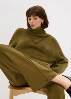 bonprix Bekleidung·Umstandsmode|Bekleidung·Jeans^Oversize-Pullover mit Schal erdoliv