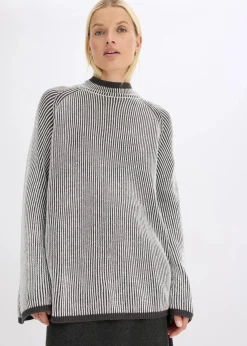 bonprix Bekleidung·Umstandsmode|Strickmode^Oversize-Pullover mit Stehkragen schiefergrau meliert