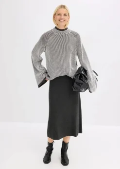 bonprix Bekleidung·Umstandsmode|Strickmode^Oversize-Pullover mit Stehkragen schiefergrau meliert