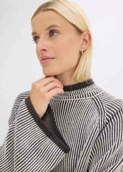bonprix Bekleidung·Umstandsmode|Strickmode^Oversize-Pullover mit Stehkragen schiefergrau meliert