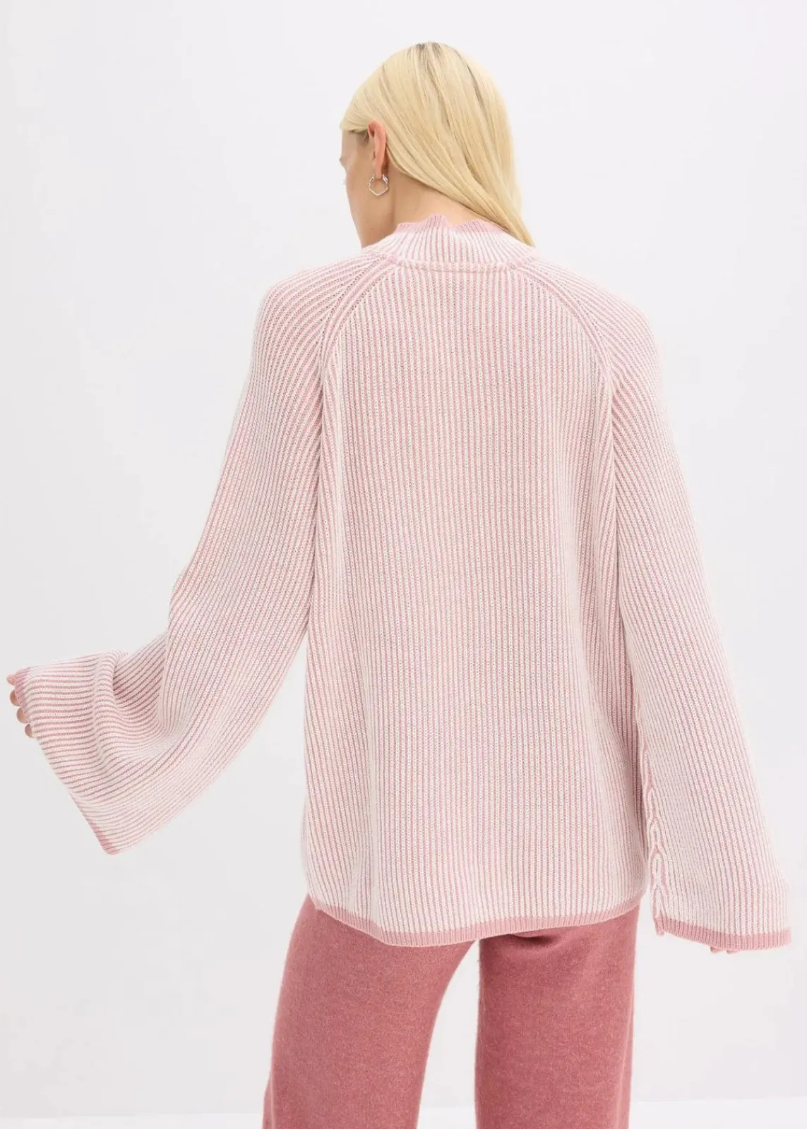 bonprix Bekleidung·Umstandsmode|Strickmode^Oversize-Pullover mit Stehkragen aschrosa meliert