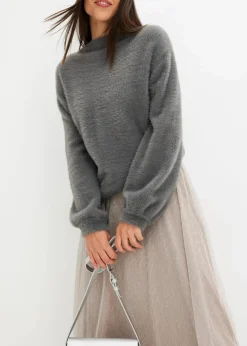 bonprix Bekleidung·Umstandsmode|Bekleidung·Jeans^Oversize-Pullover mit tiefem Rückenausschnitt rauchgrau