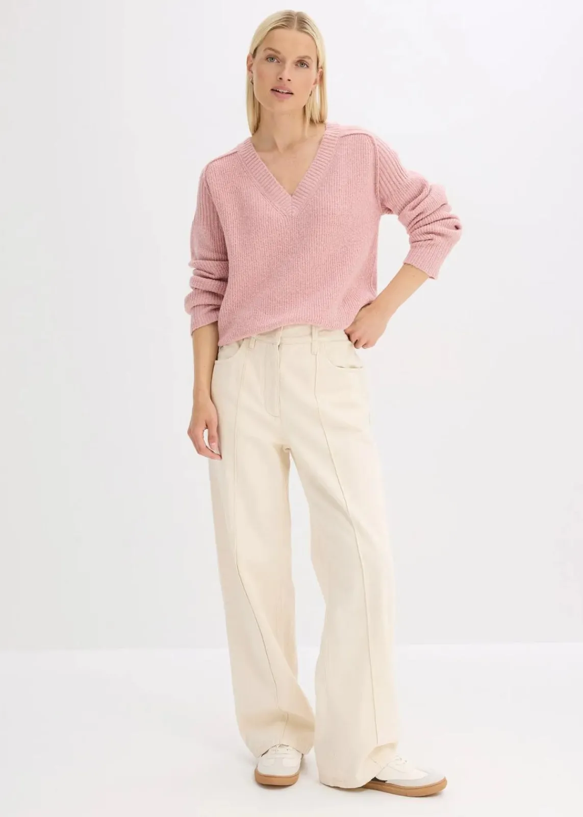 bonprix Bekleidung·Jeans|Pullover & Strickjacken^Oversize-Pullover mit V-Ausschnitt aschrosa