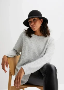 bonprix Bekleidung·Umstandsmode|Bekleidung·Jeans^Oversize-Pullover mit Zopfmuster hellgrau meliert