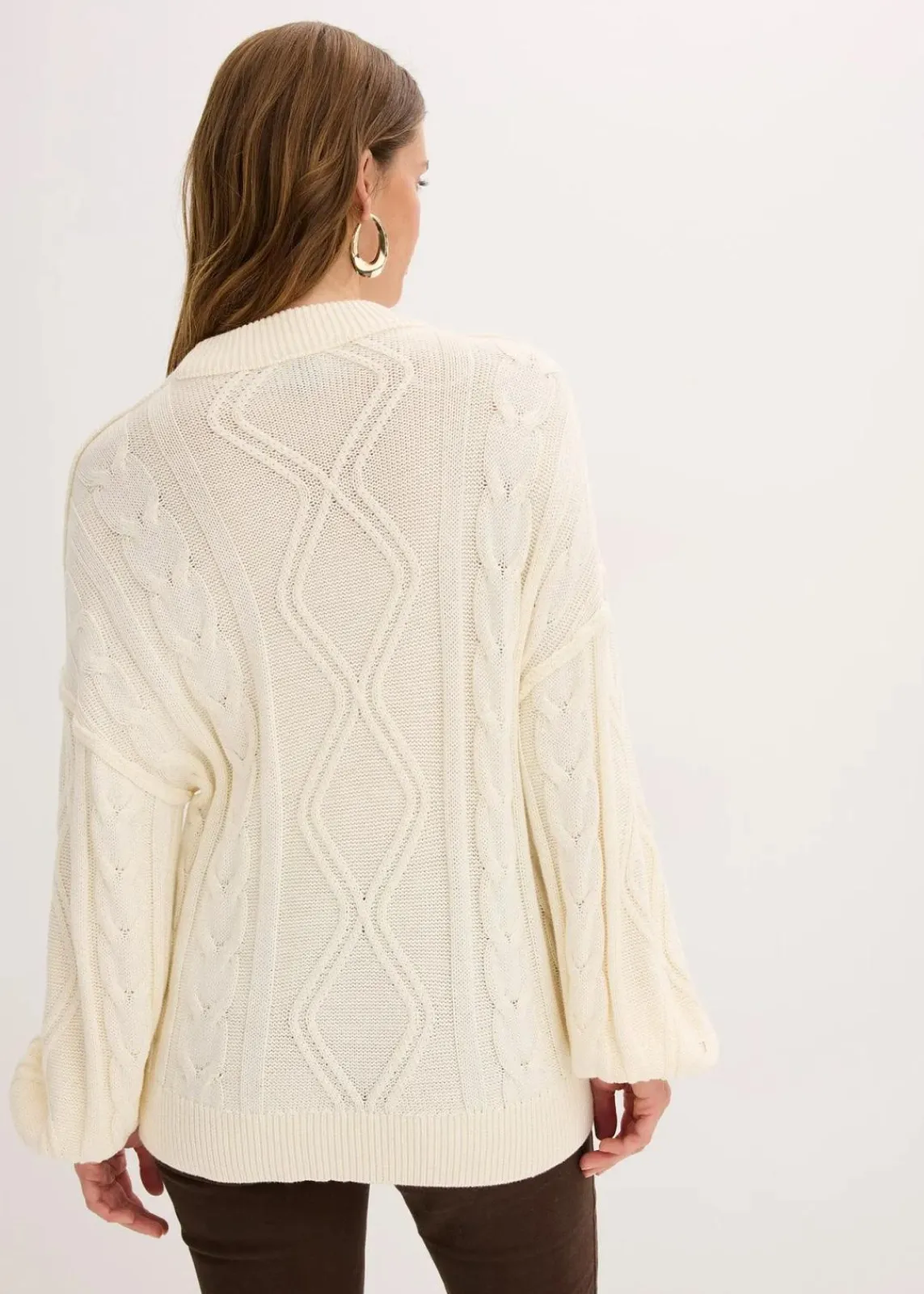 bonprix Strickmode|Pullover & Strickjacken^Oversize-Pullover mit Zopfmuster perlweiß