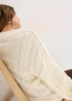 bonprix Strickmode|Pullover & Strickjacken^Oversize-Pullover mit Zopfmuster perlweiß