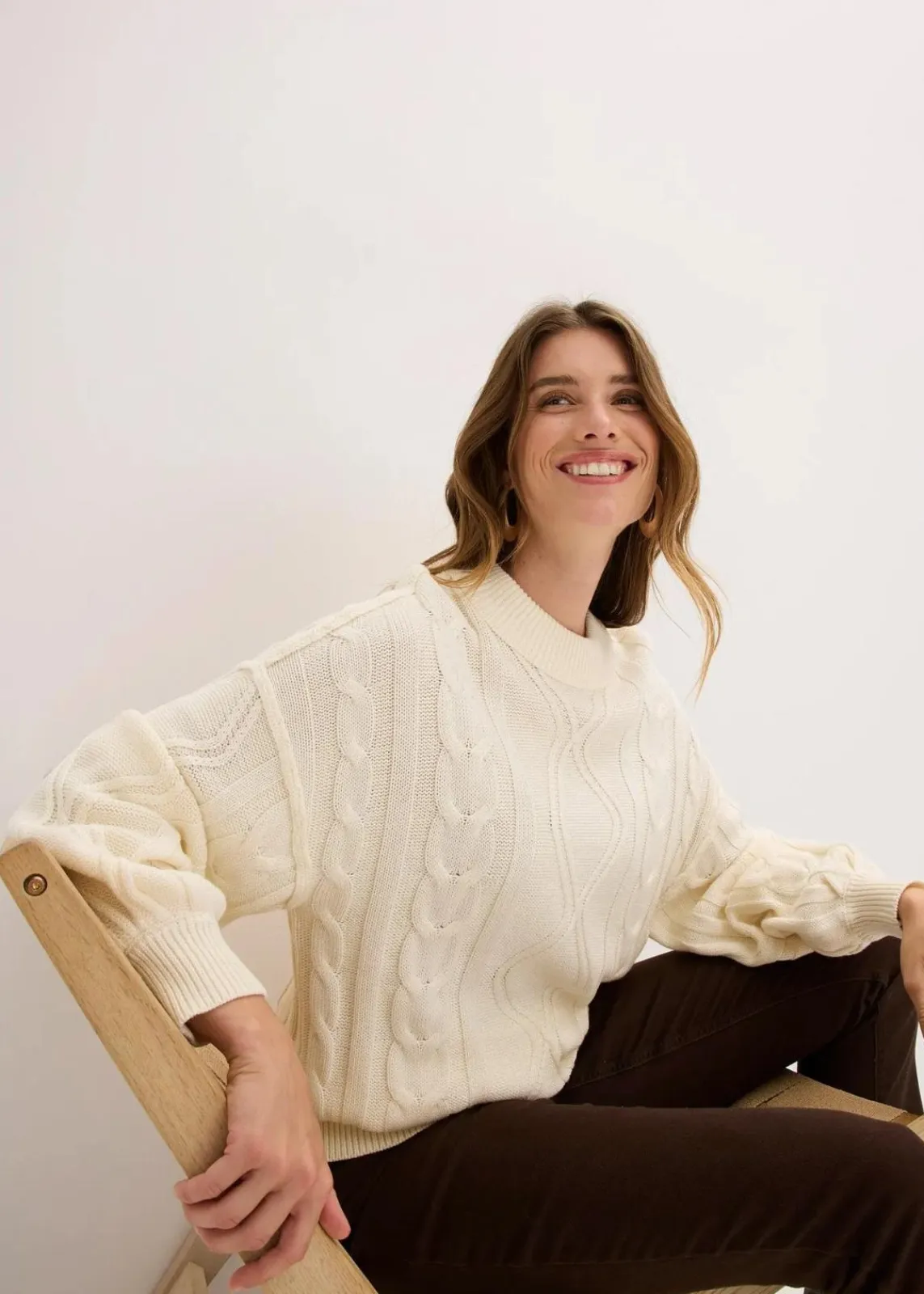 bonprix Strickmode|Pullover & Strickjacken^Oversize-Pullover mit Zopfmuster perlweiß