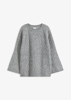bonprix Bekleidung·Umstandsmode|Bekleidung·Jeans^Oversize-Pullover mit Zopfmuster grau meliert