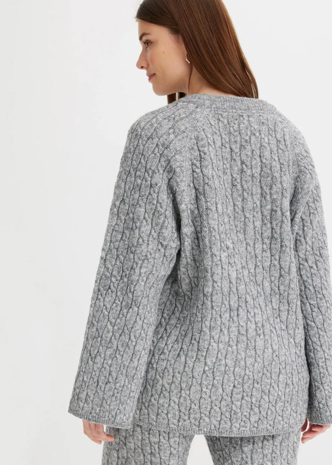 bonprix Bekleidung·Umstandsmode|Bekleidung·Jeans^Oversize-Pullover mit Zopfmuster grau meliert