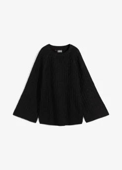 bonprix Bekleidung·Umstandsmode|Bekleidung·Jeans^Oversize-Pullover mit Zopfmuster schwarz