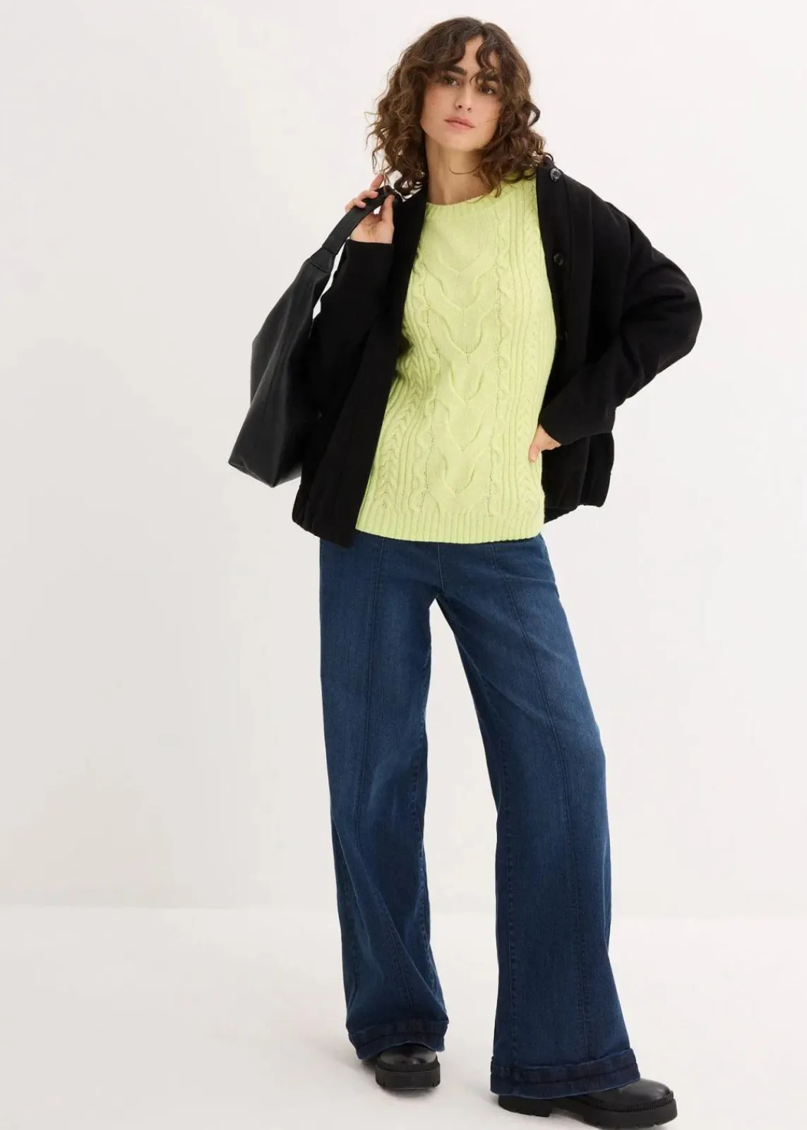 bonprix Bekleidung·Umstandsmode|Strickmode^Oversize-Pullover mit Zopfmuster mintgrün meliert