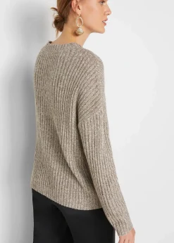 bonprix Bekleidung·Umstandsmode|Strickmode^Oversize-Pullover mit Zopfmuster beige meliert