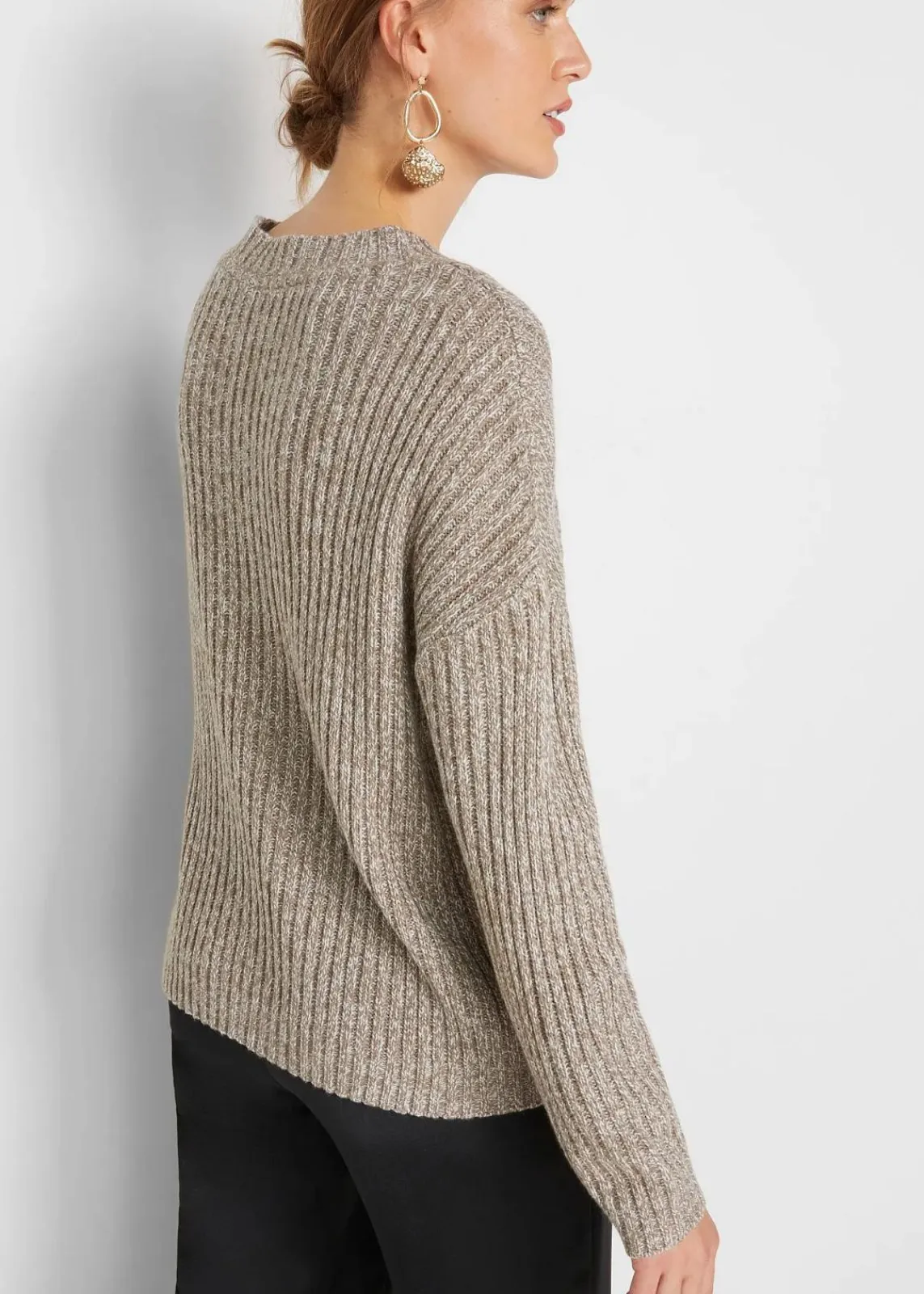 bonprix Bekleidung·Umstandsmode|Strickmode^Oversize-Pullover mit Zopfmuster beige meliert