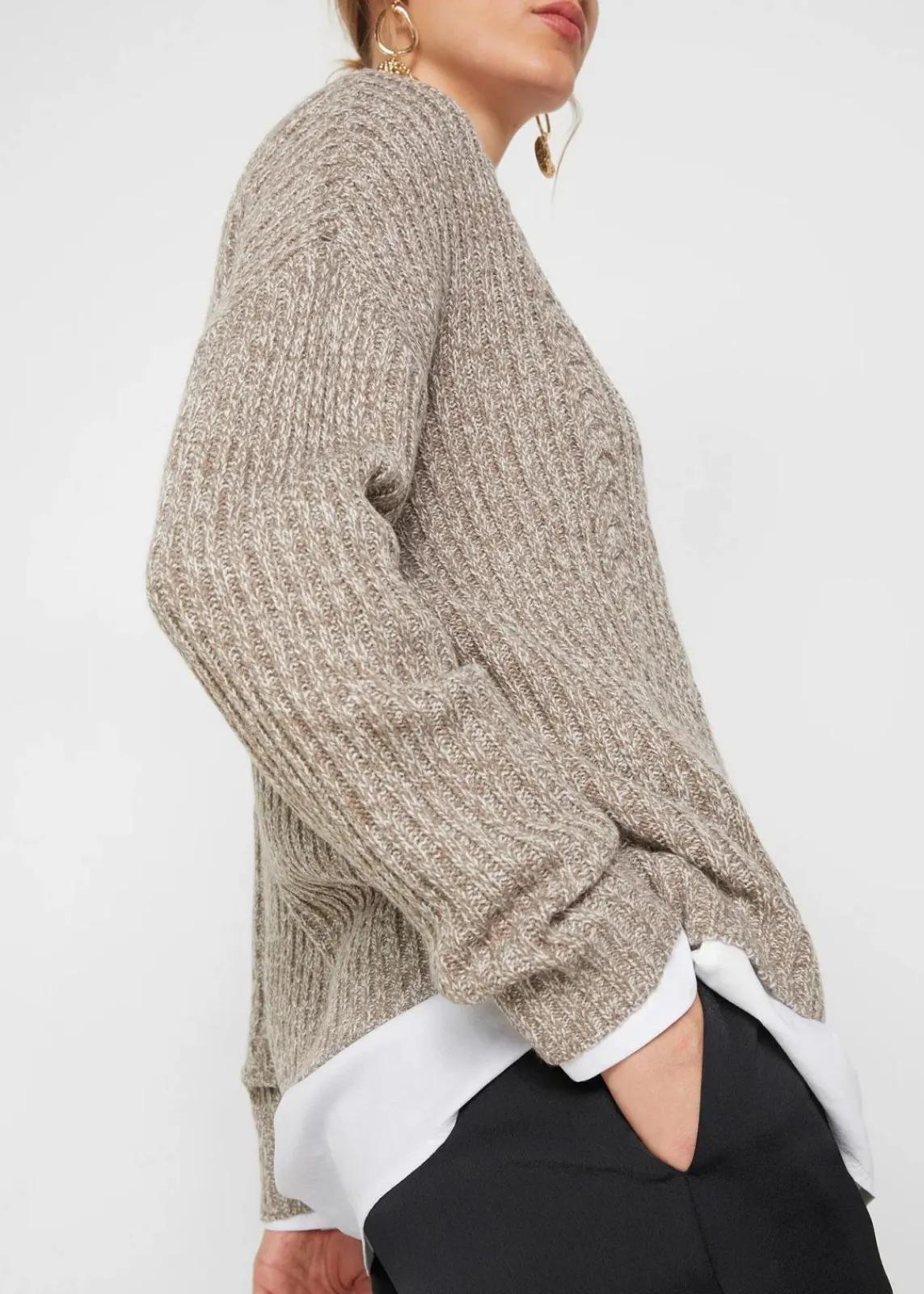bonprix Bekleidung·Umstandsmode|Strickmode^Oversize-Pullover mit Zopfmuster beige meliert