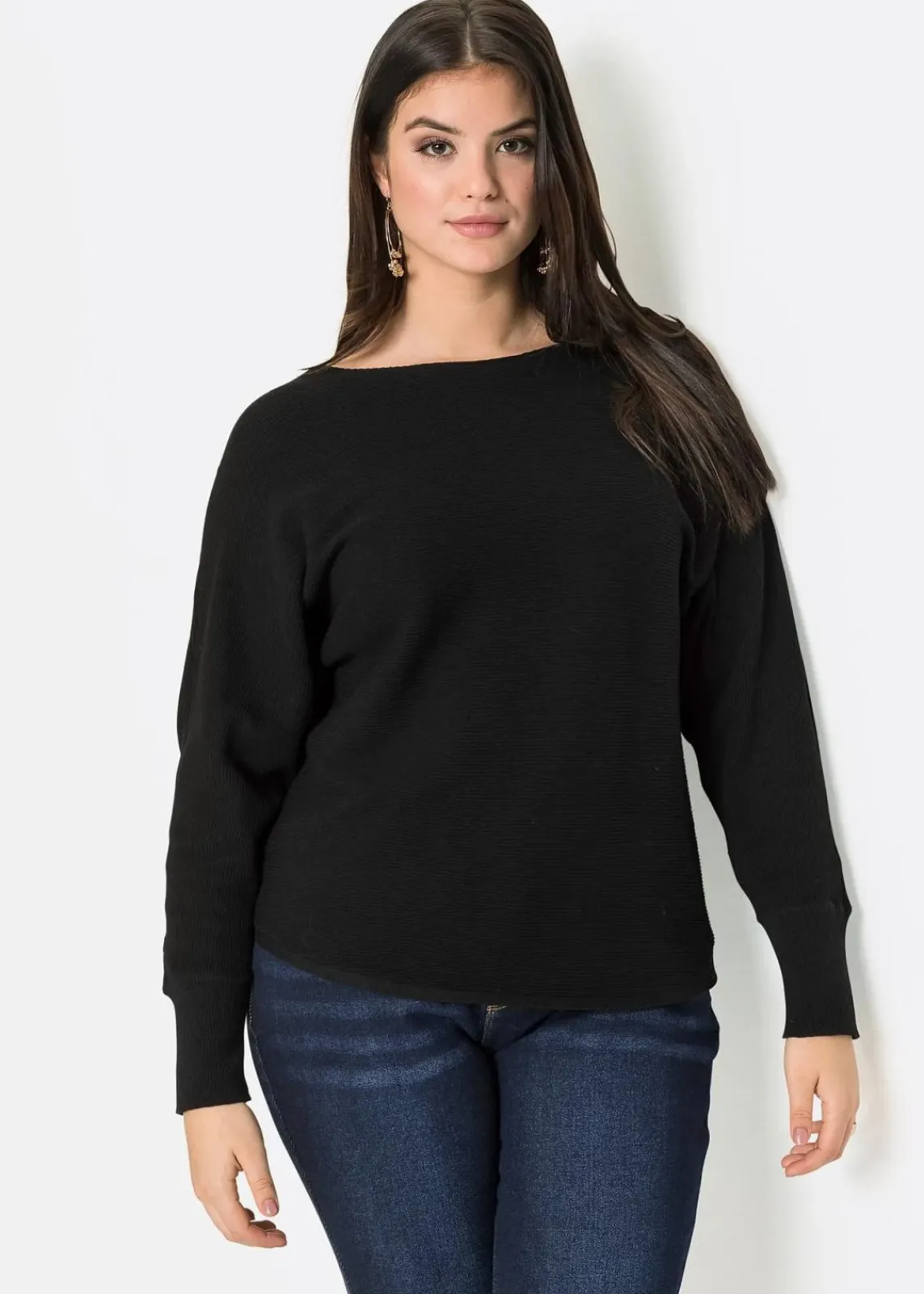 bonprix Bekleidung·Umstandsmode|Strickmode^Oversize-Ripp-Pullover schwarz