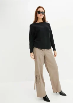 bonprix Bekleidung·Umstandsmode|Strickmode^Oversize-Ripp-Pullover schwarz