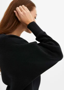 bonprix Bekleidung·Umstandsmode|Strickmode^Oversize-Ripp-Pullover schwarz