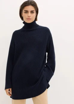 bonprix Bekleidung·Umstandsmode|Strickmode^Oversize-Rollkragenpullover aus Baumwoll-Mix dunkelblau
