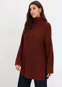 bonprix Bekleidung·Umstandsmode|Strickmode^Oversize-Rollkragenpullover aus Baumwoll-Mix mahagonibraun