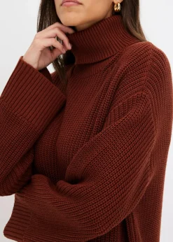 bonprix Bekleidung·Umstandsmode|Strickmode^Oversize-Rollkragenpullover aus Baumwoll-Mix mahagonibraun