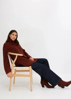 bonprix Bekleidung·Umstandsmode|Strickmode^Oversize-Rollkragenpullover aus Baumwoll-Mix mahagonibraun
