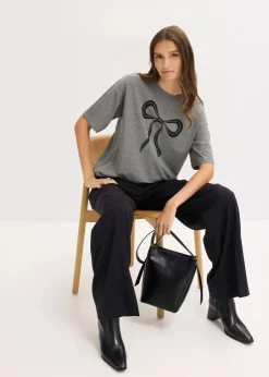 bonprix Nachhaltigere Materialien|Shirts & Tops^Oversize-Shirt grau meliert bedruckt