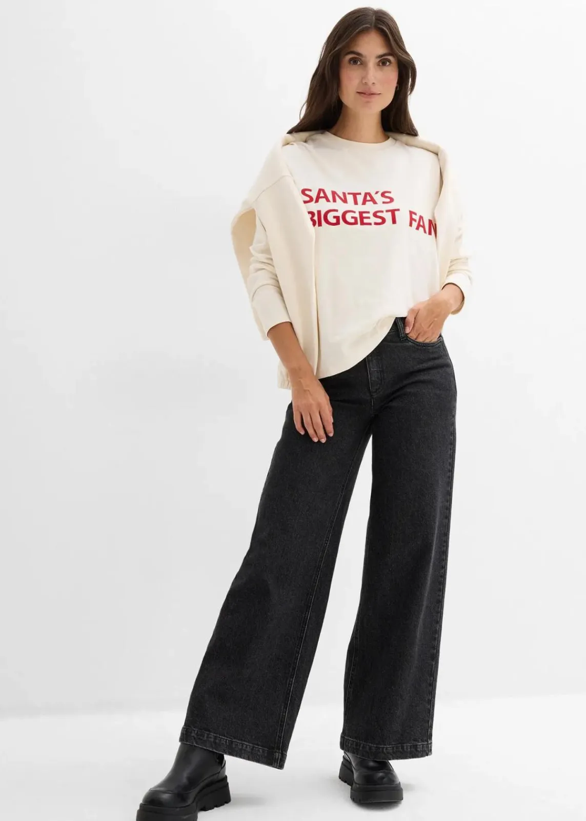 bonprix Shirts & Tops|Zweiteiler & Sets^Oversize-Shirt aus Baumwolle naturbeige/salsarot bedruckt