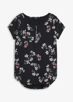 bonprix Shirts & Tops|Nachhaltigere Materialien^Oversize-Shirt aus Baumwoll-Mix schwarz / rosa geblümt