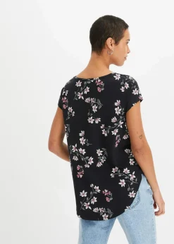 bonprix Shirts & Tops|Nachhaltigere Materialien^Oversize-Shirt aus Baumwoll-Mix schwarz / rosa geblümt