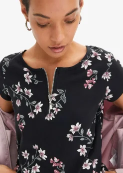 bonprix Shirts & Tops|Nachhaltigere Materialien^Oversize-Shirt aus Baumwoll-Mix schwarz / rosa geblümt