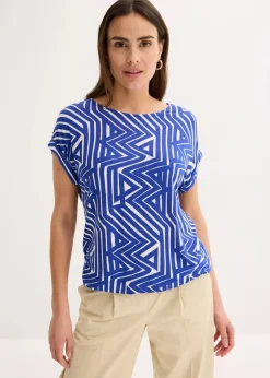 bonprix Shirts & Tops|Nachhaltigere Materialien^Oversize-Shirt aus fließendem Viskose-Mix saphirblau/naturbeige