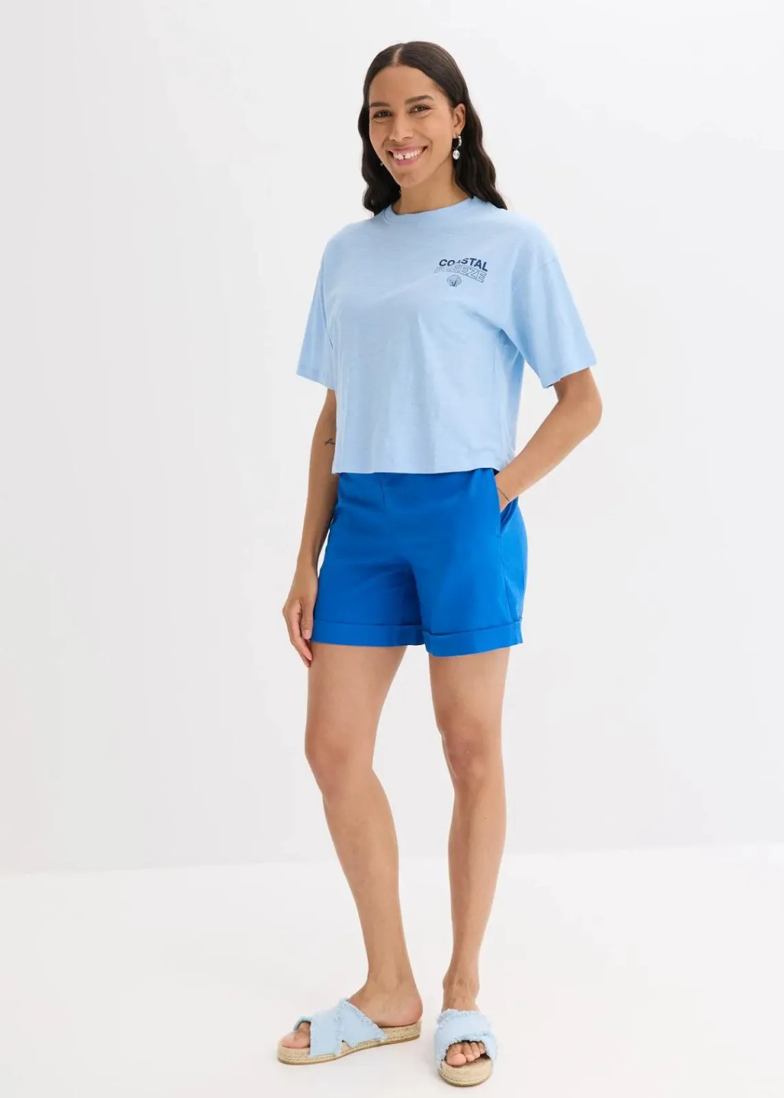 bonprix Shirts & Tops|Nachhaltigere Materialien^Oversize-Shirt aus reiner Bio-Baumwolle hellblau bedruckt
