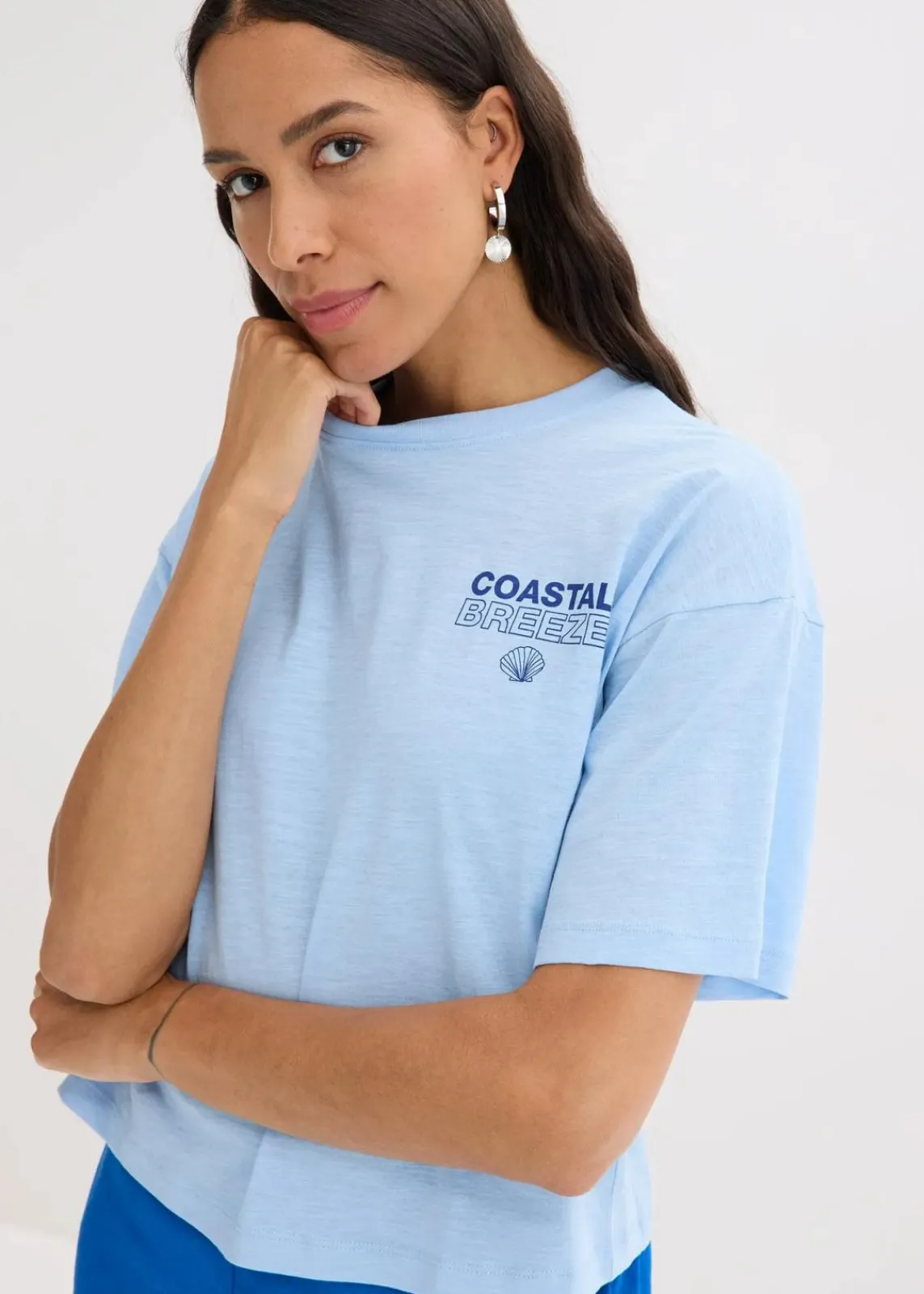 bonprix Shirts & Tops|Nachhaltigere Materialien^Oversize-Shirt aus reiner Bio-Baumwolle hellblau bedruckt