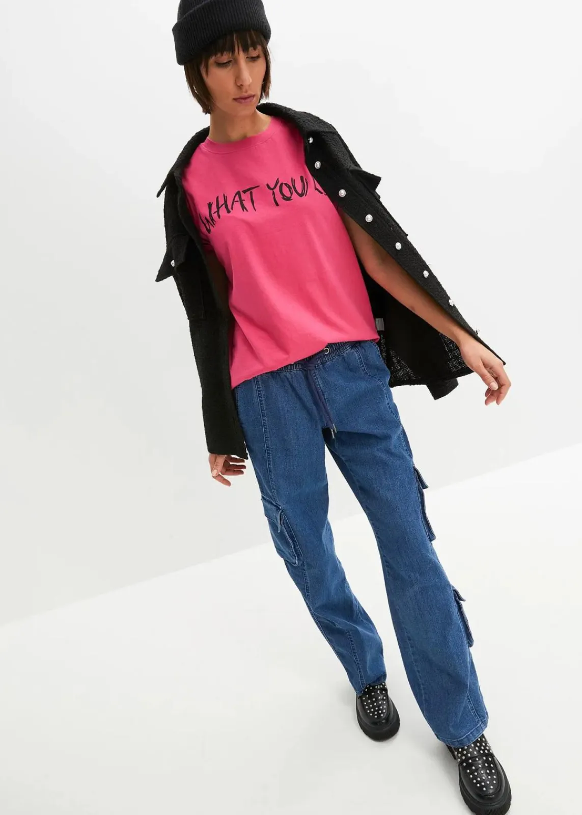 bonprix Shirts & Tops|Nachhaltigere Materialien^Oversize-Shirt aus reiner Bio-Baumwolle pinklady/schwarz bedruckt