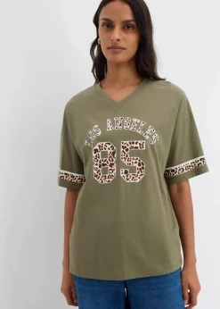 bonprix Shirts & Tops|Nachhaltigere Materialien^Oversize-Shirt aus reiner Bio-Baumwolle oliv leo