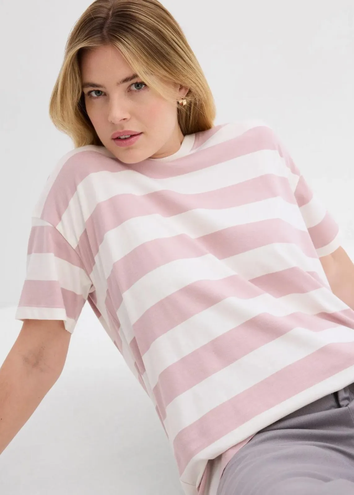 bonprix Basics|Shirts & Tops^Oversize-Shirt aus reiner Bio-Baumwolle mattrosa/wollweiß
