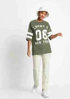 bonprix Nachhaltigere Materialien|Shirts & Tops^Oversize-Shirt aus reiner Bio-Baumwolle oliv/weiß bedruckt