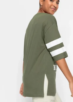 bonprix Nachhaltigere Materialien|Shirts & Tops^Oversize-Shirt aus reiner Bio-Baumwolle oliv/weiß bedruckt